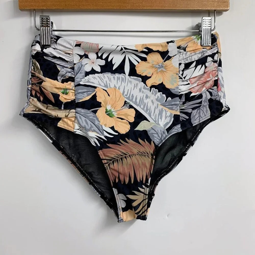 Sea Level Swim Women's Kalani Black Floral High-Waist Bikini Bottom Size XS NWOT